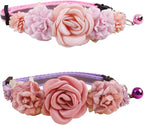 2 Pack Cat Collar Pink Floral with Bell and Removable Flower Bowtie Breakaway Adjustable Cat Collar for Girl Kitten Puppy Small Cats Dogs Daily Decoration (XQ10-8)