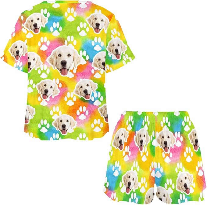 D-Story Custom Short Pajama Set with Pet Face Personalized Photo Sleepwear 2 Pieces Pjs Nightwear Xmas Gift for Women