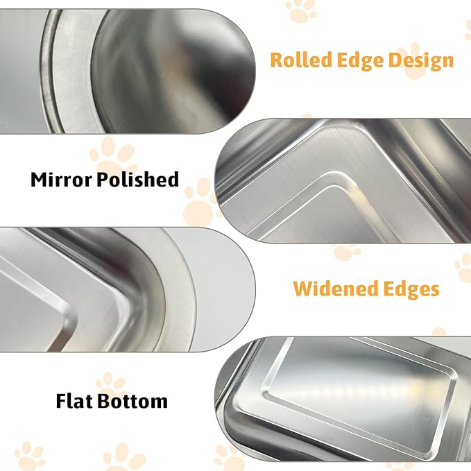Fhiny 4Pack Stainless Steel Kitten Litter Box, Small Size Low Entry Metal Cat Open Litter Pan Potty Kitten Training Toilet Odor Control Smooth Surface (L: 14" L×10" W×1.7" H)