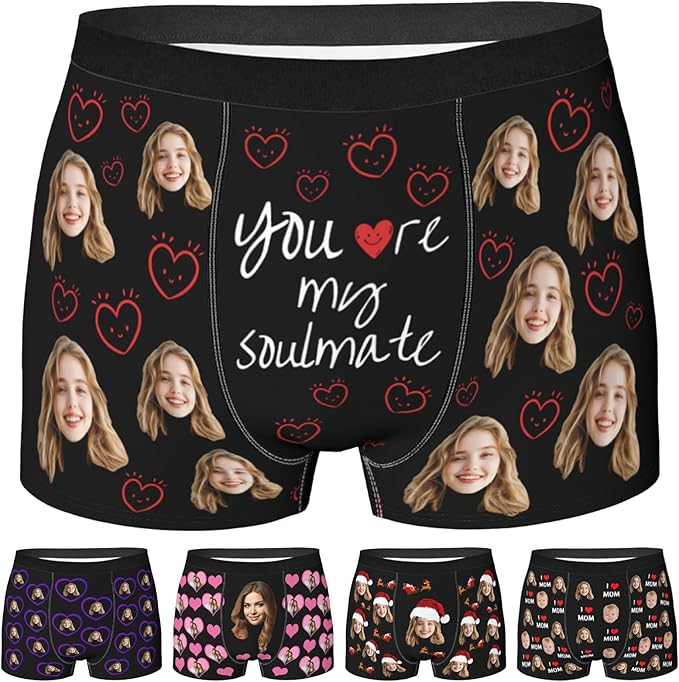 Personalized Underwear for Men with Face Custom Face Boxers Customized Boxer Briefs Funny Gifts for Him Husband Boyfriend