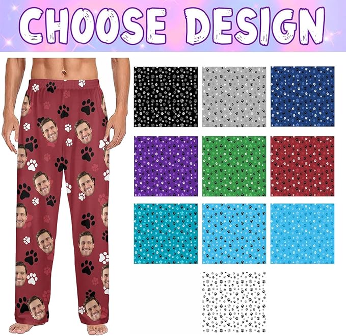 Custom Couple Pajama Pants Sock with Funny Face, Personalized PJ Anniversary Birthday Women Men Pants