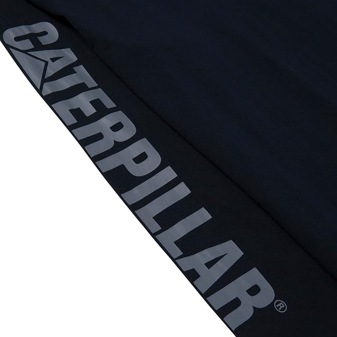Caterpillar Trademark Banner Long Sleeve Tee Shirts for Men with Center Back Neck Wire Management Loop and Cat Workwear Logo
