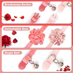 azuza 2 Pack Cat Collar Floral with Bell and Removable Flower Bowtie Breakaway Adjustable Velvet Fabric Cat Collar for Pets and Daily Decoration, Light Pink & Dark Pink