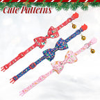 Christmas Breakaway Cat Collar with Removable Bow Tie and Bell, Cute Xmas Patterns, 3 Pack Safety Buckle Kitten Collars, Adjustable Pet Collar