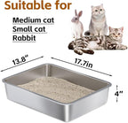Stainless Steel Litter Box - Metal Cat Litter Box -4“ H Cat Litterbox Low Entry Pet Toilet Supplies for Kitty, Kitten, Rabbit, Puppy,No Stick Easy Clean-No Smell