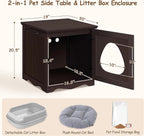 Yaheetech Cat Litter Box Enclosure, Litter Box Furniture Hidden with Towel Bar, Wooden Pet Washroom, Dog Proof Cat Litter Box Cabinet, Indoor Pet House, Side End Table, Espresso