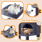 Sweetcrispy 44 Inch Cat Tree Tower, Cat Climbing Tower with Natural Sisal Scratching Posts, Hammock, Pet Condo for Indoor Cats and Kittens Play, Dark Grey