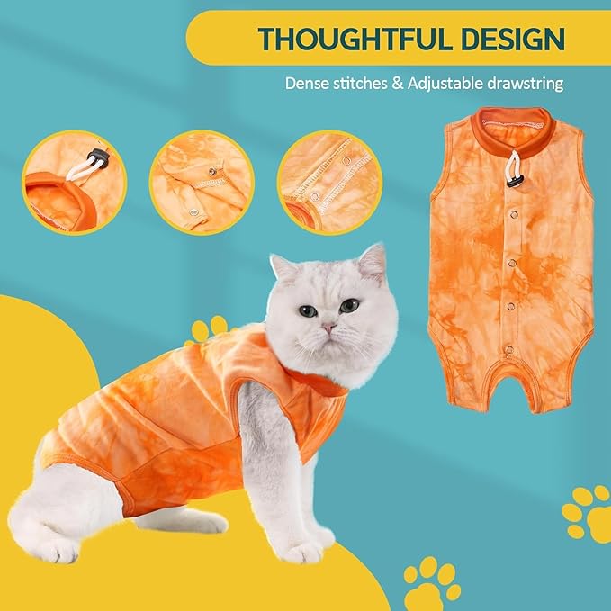 Avont Cat Recovery Suit - Kitten Onesie for Cats After Surgery, Cone of Shame Alternative Surgical Spay Suit for Female Cat, Post-Surgery or Skin Diseases Protection -Tie-dye Orange(M)