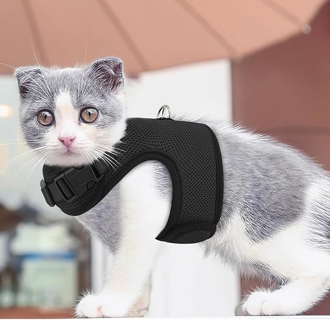 MoNiBloom Soft Cat Harness for Walking Escape Proof and Travel, Kitten Adjustable Breathable Vest Harness - Black, S