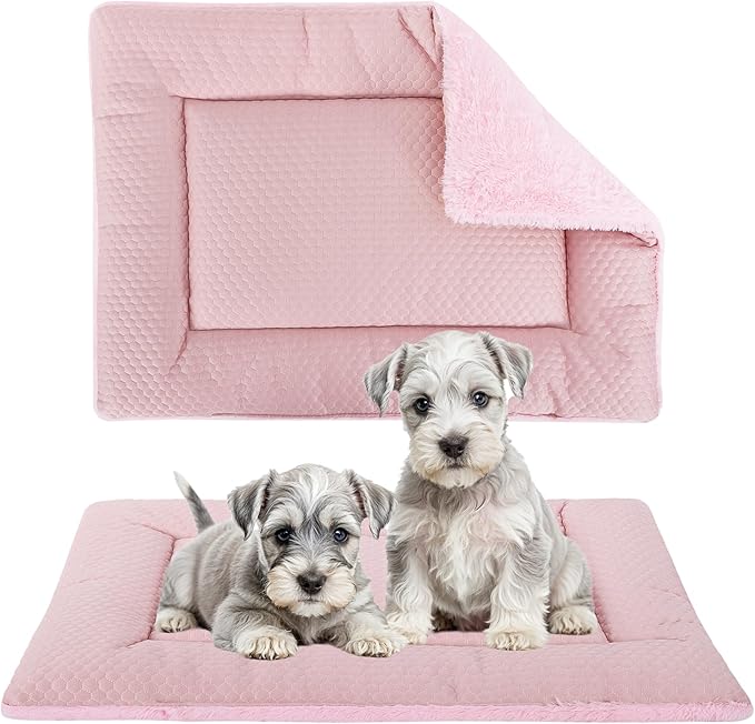 Dog Bed Mat, Crate Pad Reversible,Soft Kennel Pad, Washable Crate Mat (Cool and Warm),Pet Sleeping Mattress for Small Medium Dogs XB009 Pink 30''x20''