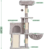 Cat Tree, 41.3" Cat Tower for Indoor Kittens with Scratching Board and Posts, Multi-Level Cozy Cat Condo with 2 Perches, Hammock, Balls, Light Gray GCT005SW