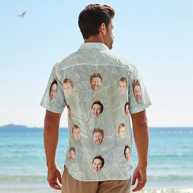 Custom Hawaiian Shirt with Face for Men, Unisex Tropical Beach Shirts Personalized Casual Funny Hawaii Button Down Shirts