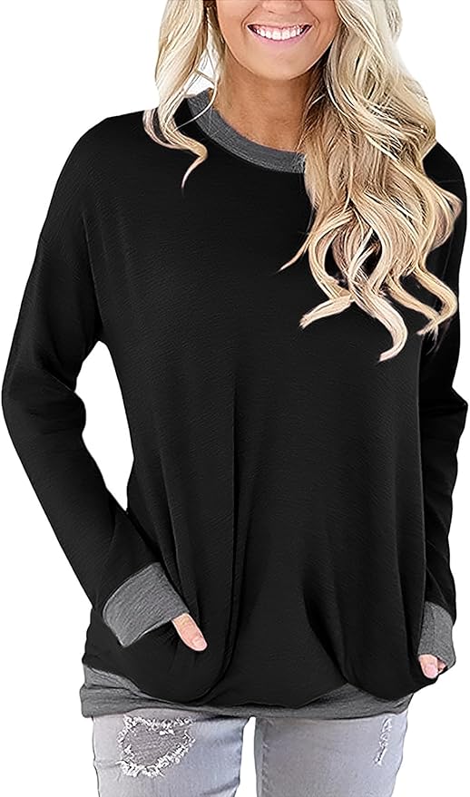Akihoo Womens Casual Long Sleeve Tunic Tops Crew Neck Shirt Blouses