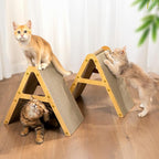 A-Frame Cat Scratching Board, Recycled Cardboard & Wood Frame, Dual-Sided Vertical Horizontal Cat Scratcher for Indoor Kittens, Ideal for Multiple Cats- 2 Pack, Light Wood, Small