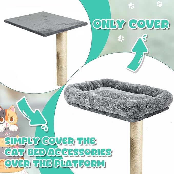 Abbylike 2 Pcs Cat Tree Tower Replacement Parts Grey Bed Cover with Elastic Band Removable Washable Padding for Platform Perch Shelves, Only Cover, Cat Tower Cushions Accessories(15.7 x 11.8 Inch)