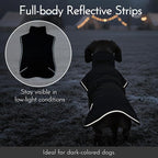 Waterproof & Windproof Dachshund Coat with Adjustable Bands, Thick Weiner Vest Raincoat for Large Sausage Dog, Weenie Winter Puffer Coat, Outdoor Snowsuit for Dachshunds, Male Female Dog(Black, L)
