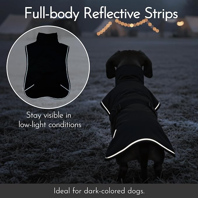 Waterproof & Windproof Dachshund Coat with Adjustable Bands, Thick Weiner Vest Raincoat for Large Sausage Dog, Weenie Winter Puffer Coat, Outdoor Snowsuit for Dachshunds, Male Female Dog(Black, L)