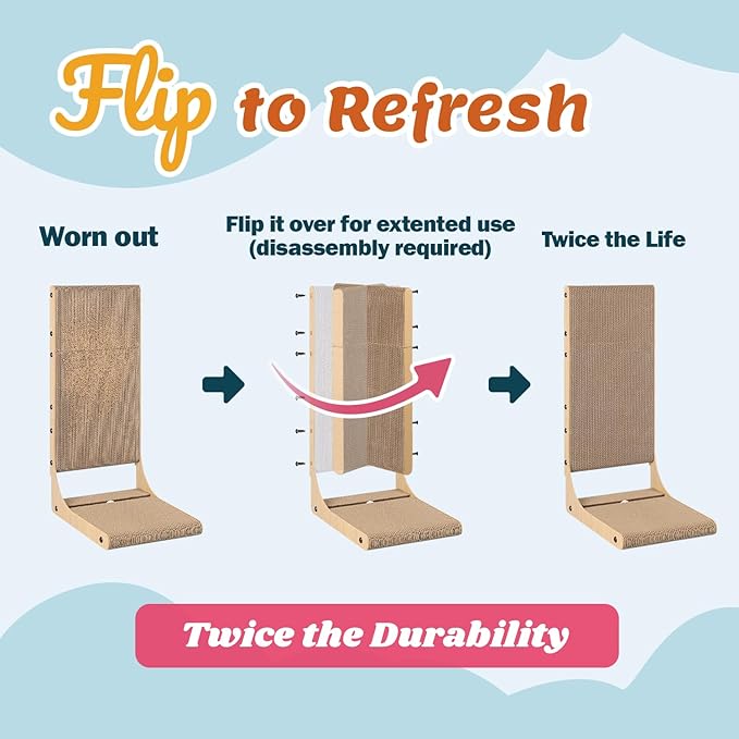 Zakkart 2-Pack Cat Scratching Board, 25.6'' Tall Cardboard L Shape Vertical Cat Scratchers for Indoor Cats, Cat Scratching Post for Wall and Couch, Large