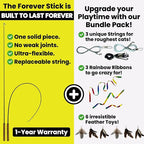 Forever Stick Cat Toys Pack Bundle - The Unbreakable Cat Wand Toy with Extra Cat Wand Strings, Rainbow Ribbons and 6 Feather Toys, Refill Toys Bundle Pack, Replacement Lures Attachment Toys