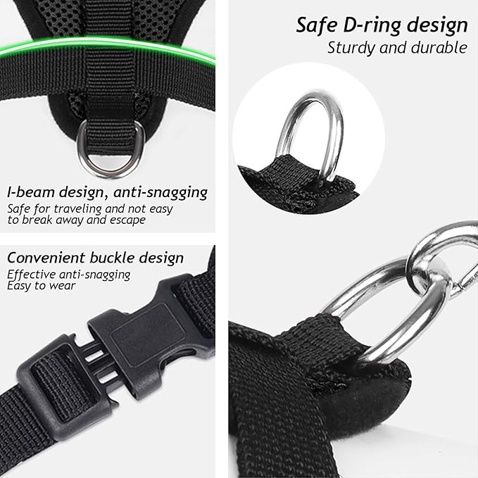 shudyear Summer cat Chest Harness and Leash, Anti-Escape Adjustable Soft mesh cat Leash and Chest Harness Set for All Types of Cats cat Vests (Size S,Black)