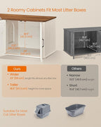 Feandrea Double Cat Litter Box Enclosure, Modern Litter Box Furniture Hidden for 2 Cats, Front Entry, Cat House, Side End Table, TV Stand, 59 x 19 x 19.5 Inches, Honey Brown, Rustic White UPCL010K01