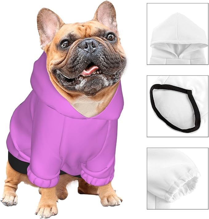 Custom Dog Hoodie for Small Pets, Personalized Photo Text Pet Warm Pullover Sweatshirt with Name Number, Customized Gifts Soft Hooded Cats Kitten Clothes, Violet, M,