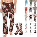 Artsadd Personalized Christmas Pajama Pants Socks for Men Custom Photo Pajama Bottoms for Men S-XXL