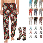 Artsadd Personalized Christmas Pajama Pants Socks for Men Custom Photo Pajama Bottoms for Men S-XXL