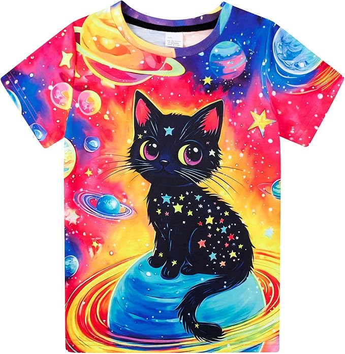 Funnycokid Girls Shirts Cat T Shirt Size 5-12 Clothes for Kids