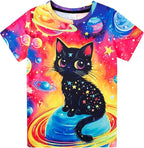 Funnycokid Girls Shirts Cat T Shirt Size 5-12 Clothes for Kids