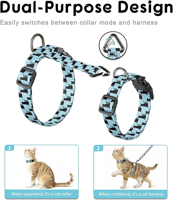 Halypet 2-Pack Cat Harness and Leash Set, Escape Proof 3-in-1 Adjustable Harness for Cats, Soft Lightweight, Easy On & Control for Walking, Travel & Outdoor Use, Small (White & Blue)