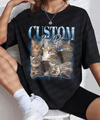 AWE-CREATIVES Custom Bootleg Shirts - Pet & Cat Vintage Washed Tees, Photo & Text Personalized