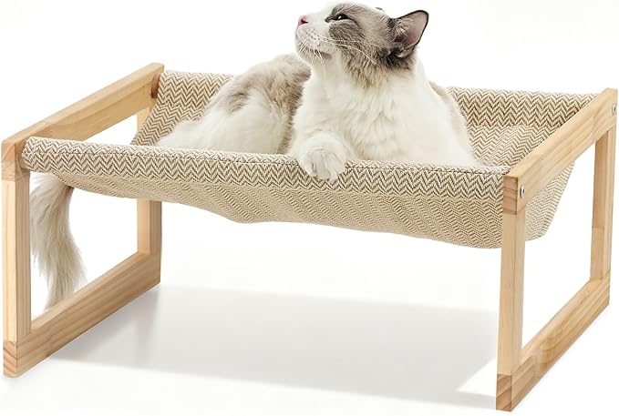 FUKUMARU Dog Bed, Large Breathable Elevated Cat Hammock, Wooden Cat Beds for Outdoor and Indoor, 21 Inch Raised Pet Beds Suitable for Cats, Puppy, Bunny and Small Animal