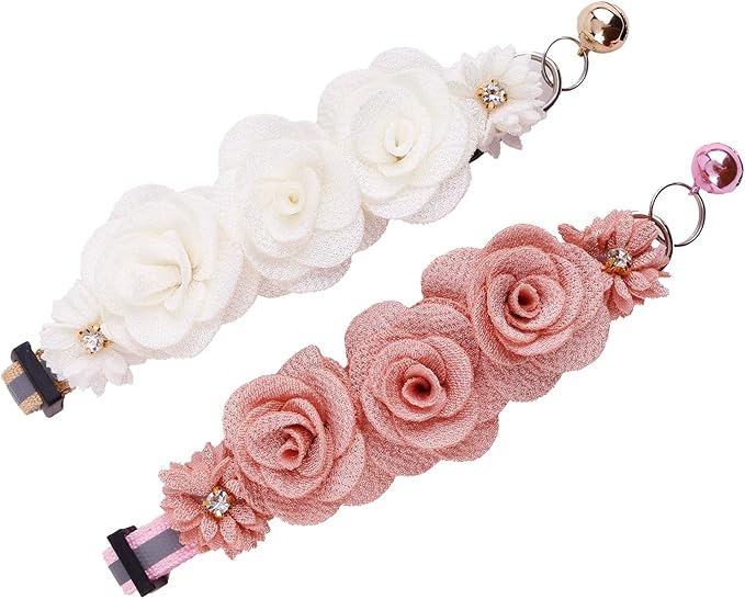 2 Pack Cat Collar Pink Floral with Bell and Removable Flower Bowtie Breakaway Adjustable Cat Collar for Girl Kitten Puppy Small Cats Dogs Daily Decoration (XQ10-7)