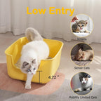 Large Cat Litter Box with High Sides,Cat Boxes for Indoor Cats,Cat Litter Pan for Kitty,Litter Box with Low Entry,Easy to Clean,Anti-Splashing (White)