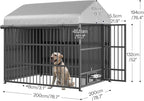HOOBRO Outdoor Dog Kennel with Cover, 6.6 x 6.6 x 6.4 ft Dog Kennel Outside with Waterproof Roof and Rotating Feeding Bowls, Heavy-Duty Large Cage Enclosure, for Medium & Large Dogs, Black BK220GW03