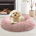 JOLLYVOGUE Calming Dog Bed for Small Dogs - 23 inches Donut Washable Small Dog Bed for Kittens & Puppies, Anti-Slip Round Fluffy Plush Faux Fur Cat Beds (Fits up to 25 lbs Pets, Dark Pink)