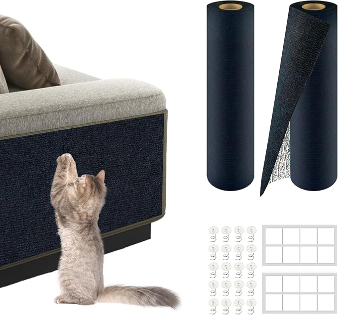 2Pack Total 78.7"x15.8" Cat Scratch Mat for Cat Couch Furniture and Wall Protector | Trimmable Self-Adhesive Carpet Climb Cat Scratcher for Covering Cat Tower and Replacement Pads (Blue)