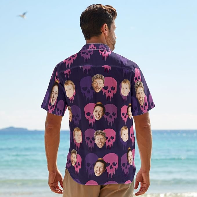 Custom Hawaiian Shirt with Face for Men, Unisex Tropical Beach Shirts Personalized Casual Funny Hawaii Button Down Shirts