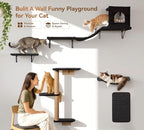 Wall Mounted Cat Furniture Combo of 5, 5 in 1 Cat Shelves with Hammock, Bridge, Climbing Tree, Scratcher & Perch – Indoor Wall Cat Playground for Large Cats, Holds Up to 30 lbs,