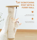 Made4Pets Cat Scratching Post Cat Scratcher Kitten Toys for Indoor Cats Wooden Ball Track Two-Layer Modern Sisal 23.4" Tall Scratch Post Interactive Toy with Dangling Ball Middle Size