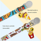 Faygarsle 2 Pack Breakaway Cat Collar with Bells for Female Malel Cats Cute Blue White Collar with Pizza Fries Charm for Cats