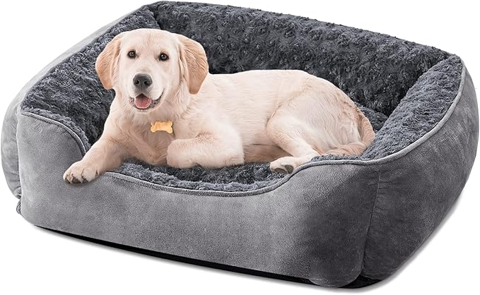 JOEJOY Rectangle Dog Bed for Large Medium Small Dogs - Washable Orthopedic Sofa Bed, Soft Breathable Puppy & Pet Cuddler, Durable Calming Dog Bed with Anti-Slip Bottom, Multiple Sizes, Dark Grey