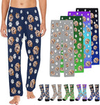Custom Couple Pajama Pants Sock with Funny Face, Personalized PJ Anniversary Birthday Women Men Pants