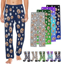Custom Couple Pajama Pants Sock with Funny Face, Personalized PJ Anniversary Birthday Women Men Pants