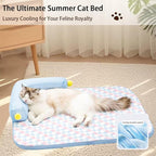 All-Season Ice Fabric Cat Bed with Cushioned Pillow/Play Ball/Washable Mat for Cats, Kittens & Small Pets (Blue, 21"x15"x4")