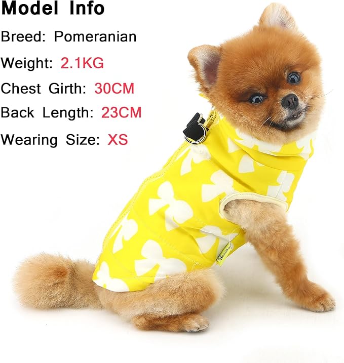 SMALLLEE_LUCKY_STORE Pet Water Resistant Winter Jacket Vest with D-Ring for Small Dog Cat Zip-up Padded Puppy Coat Chihuahua Yorkie Kitten Warm Clothes, Yellow, M