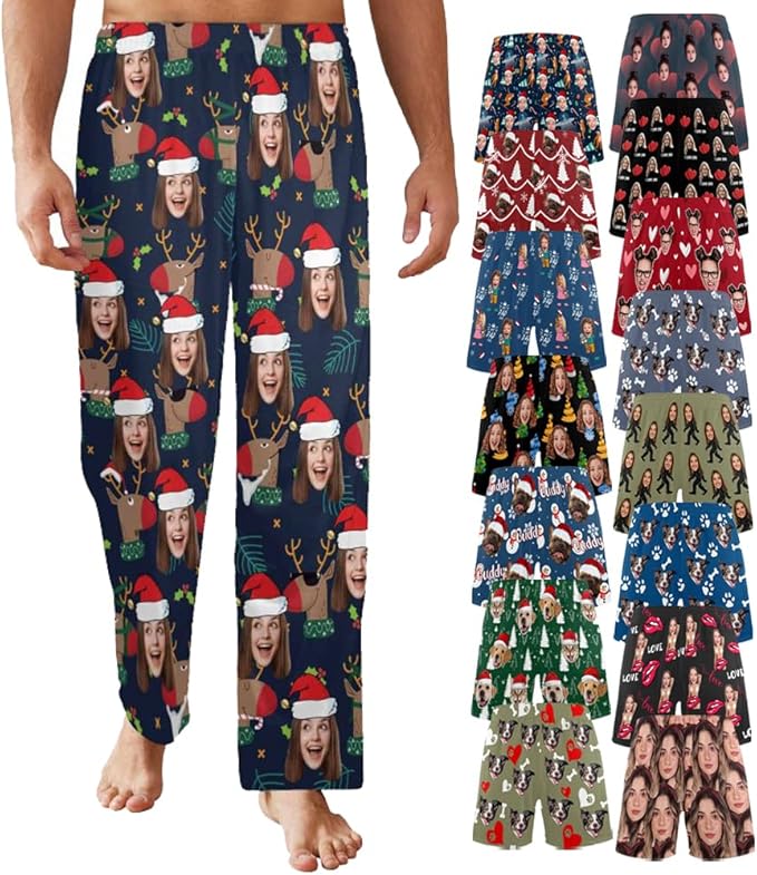 Custom Pajama Pants for Men, Personalized PJ Pants with Photos, Custom Mens Pajama Shorts, Gifts for Dad Husband