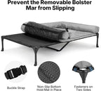 Veehoo Cooling Raised Dog Beds + Waterproof Double Dog Bed Cushion for Two Medium Dogs, Elevated Pet Cot with Removable Bolster Mat, Breathable Mesh, No-Slip Feet, Pets Couch Bed, 49x 33inches, Grey