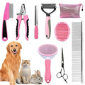 Dog Brush & Grooming Kit – 9-Piece Pet Brush & Deshedding Set for Shedding, Bathing, Trimming & Nail Care | Grooming Tools for Dogs & Cats, Includes Comb, Nail Clipper, Scissors, Slicker Brush (Pink)